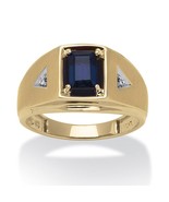 10K  SOLID GOLD EMERALD CUT SAPPHIRE DIAMOND ACCENTS RING SIZE 8 9 10 11... - £525.44 GBP