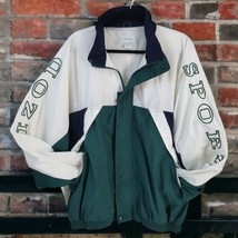 Vintage 90s Izod Sport Jacket Full Zip Logo Spellout Windbreaker Green White XL - £38.94 GBP
