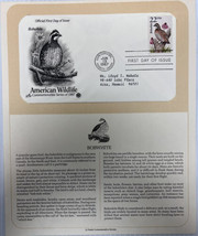 American Wildlife Mail Cover FDC &amp; Info Sheet Bobwhite 1987 - £7.70 GBP