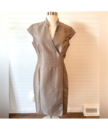 Calvin Klein Sz 6 Sheath Mandarin Collar Button Wrap Midi Dress Lined Khaki - $378.33 MXN