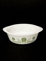 Vintage Glasbake GREEN DAISY 1 1/2 Quart Casserole Dish Milk Glass Round... - $11.68