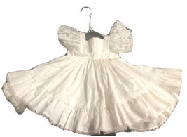 Vintage Apron Style Girls Dress White Ruffles 6-18 Months Tie Back Lace  - £75.58 GBP