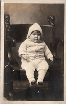 RPPC Cute Chubby Baby Knitted Suit Hat in Chair Real Photo Postcard V7 - £7.15 GBP