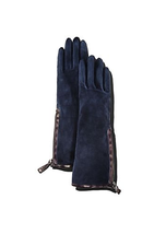 PORTOLANO Womens Gloves Zip Detail Suede Silk Lined Navy Blue Size 7 $182 - NWT - £35.37 GBP