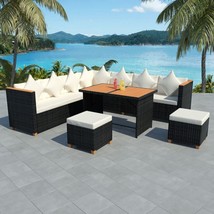 7 Piece Poly Rattan Black Garden Lounge Set With Cushions Patio Furniture - £824.80 GBP