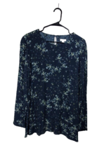 J Jill Shirt Womens Medium Tunic Navy Floral Long Sleeve 100% Rayon - £14.10 GBP