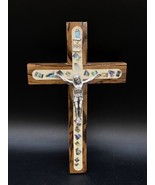 Olive Wood Mother of Pearl Abalone Shell Jerusalem Bethlehem 8” Crucifix... - $593.55 MXN