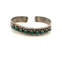 Vtg Signed Sterling M Native American Navajo Malachite Stone Cuff Bracelet 5 1/2 - £112.88 GBP