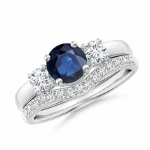ANGARA Sapphire and Diamond Three Stone Bridal Set in 14K Solid Gold - £1,931.33 GBP