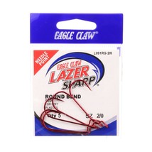 Lazer Sharp Round Bend Worm Hook, Red, Size 2/0 Hook, Pack of 5 - $4.95