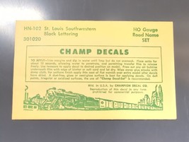 Vintage Champ Decals No. HN-102 SSW Cotton Belt Black Lettering HO Road ... - $14.95