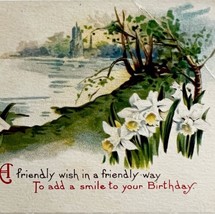 Happy Birthday Greeting Postcard 1900-1915 Flower Pond Path PCBG3D - $12.99