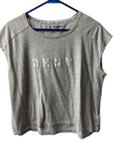DKNY Womens Size M Gray Spellout Sleeveless Athletic Top Heather - £6.42 GBP