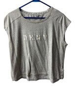 DKNY Womens Size M Gray Spellout Sleeveless Athletic Top Heather - £6.40 GBP