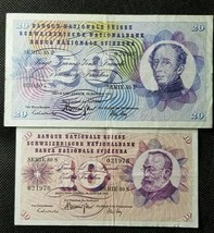 SWITZERLAND LOT OF 2 BANKNOTES 10 AND 20 FRANKEN 1972  RARE XF NO RESERVE - £22.05 GBP