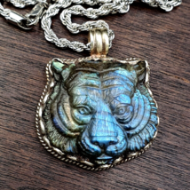 GROSSE HERREN VINTAGE natürliche blaue Feuerschnitzerei Labradorit Löwen... - $1,749.94 MXN