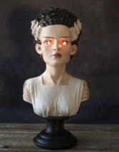 Bride of Frankenstein Bust With Red LED Light Up Eyes Halloween Decor Horror - £45.55 GBP