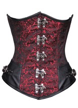 Red Black Brocade Leather Gothic Steampunk Bustier LONG Underbust Costume - £65.67 GBP