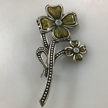 LIA 4 Leaf Clover Lucky Shamrock Green Enamel Pin Brooch 2.5&quot; Lord &amp; Taylor - £23.96 GBP