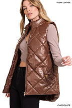 Vegan Leather Puffer Vest - £36.88 GBP