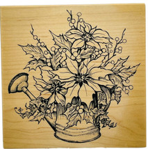 Christmas Poinsettia in Watering Can Rubber Stamp PSX K-2373 New Vintage 1997 - £19.00 GBP