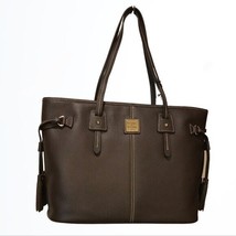 Dooney &amp; Bourke Black and Tan Pebbled Leather Larger Davis Tote Bag Purse - £112.59 GBP