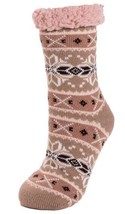 Muk Luks Rose and Brown Snowflake Cabin Socks Women L/XL Winter Slipper Knit Fur - £10.85 GBP