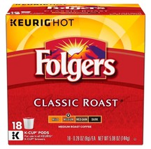 Folgers Classic Roast Coffee 18 to 144 Keurig K cups Pick Any Quantity F... - £18.67 GBP+