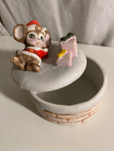 Christmas Mouse Vintage HOMCO Ceramic Trinket Box with Presents Adorable - $5.25