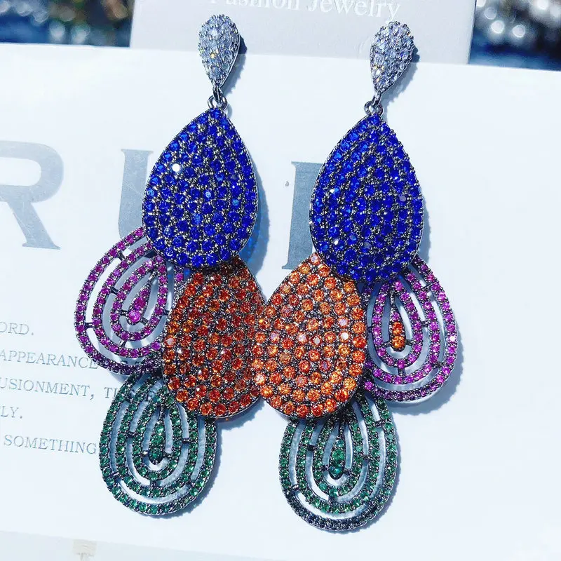Fashion Blue /Orange/Purple and Green Oval Big Drop Earrings for Women Wedding B - £52.46 GBP