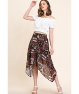 New UMGEE S 4 6 black floral asymmetrical Handkerchief hem elastic waist... - $23.35 CAD