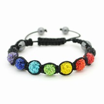 Chakra Shamballa Bead Bracelet 10mm Adjustable Rainbow Sparkling Crystal Yoga - £7.13 GBP