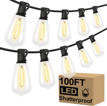 LED Outdoor String Lights 100FT Patio Lights with 52 Shatterproof ST38 Vintage E - £46.73 GBP