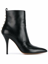 Nib Auth Valentino Garavani Rockstud Black Leather Boots Bootie Shoes Heels 36.5 - £852.74 GBP