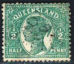 QUEENSLAND 1895 -1896 Fine Used Perforated Stamp 1/2 p. - $3.62