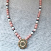 Estate Pink White &amp; Gray Plastic Beads with Inlaid Resin SUN Pendant Necklace –  - £8.30 GBP