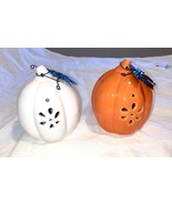 set of 2 PUMPKINS Orange and White   HALLOWEEN 4 inches tall FALL DECOR - £11.99 GBP