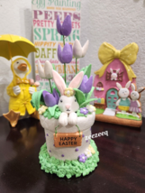 Martha Stewart Easter Bunny Rabbit in a Pot of Tulips Lavender Figurine Decor - £29.75 GBP