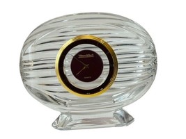 Villeroy and Boch Crystal Clock Quartz 4&quot; Gold Rim Vtg Gift Paperweight Oval - £30.92 GBP