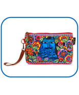 Laurel Burch #8515C &quot;Blue Cat&quot; Wristlet 9&quot;x2.5&quot;x6&quot; Canvas~Zip~Leather St... - $22.15