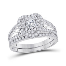 14kt White Gold Diamond Heart Bridal Wedding Ring Band Set 1-1/5 Ctw - £1,699.24 GBP