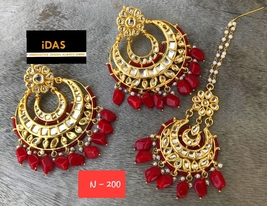 Bollywood Gold Plated Kundan Pearl Jhumki Earrings Tika Fashion Set Women New l8 - £33.86 GBP