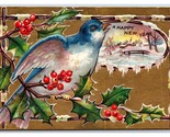 Happy New Year Blu Uccello Agrifoglio Goffrato Dorato 1912 DB Cartolina U17 - £5.60 GBP
