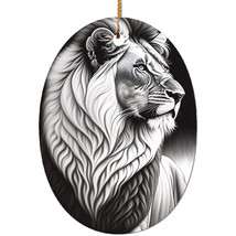 Black &amp; White Cute Lion Ornament Ceramic Tree Decor Xmas Gift For Big Ca... - £13.41 GBP