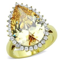 19.83Ct Pear Champagne Simulated Diamond Halo Two Tone Gold Plated Wedding Ring - £55.91 GBP
