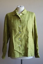 Chico&#39;s Design 1 M 8 Linen Cotton Jacquard Chartreuse Yellow Button Roll Tab Top - £17.95 GBP