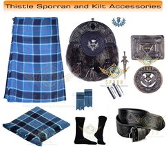 Scottish Men&#39;s Dress Traditional US Navy Tartan 8 yard Kilt &amp; Accessories - $120.00