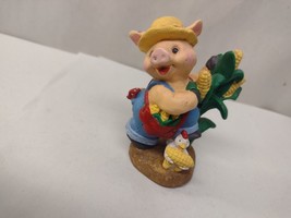 Vintage Hand painted Pig Ears of Corn w/Chicken Figurine Country Farm Animals - £11.60 GBP