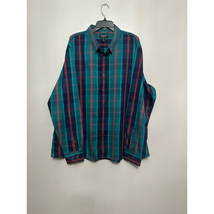 Nordstrom Mens Trim Button-Up Shirt Green Multicolor Plaid Long Sleeve 3... - $23.09