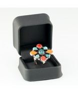 Handmade Turquoise &amp; Orange Spiny Oyster Cluster Sterling Ring Signed! - $396.00